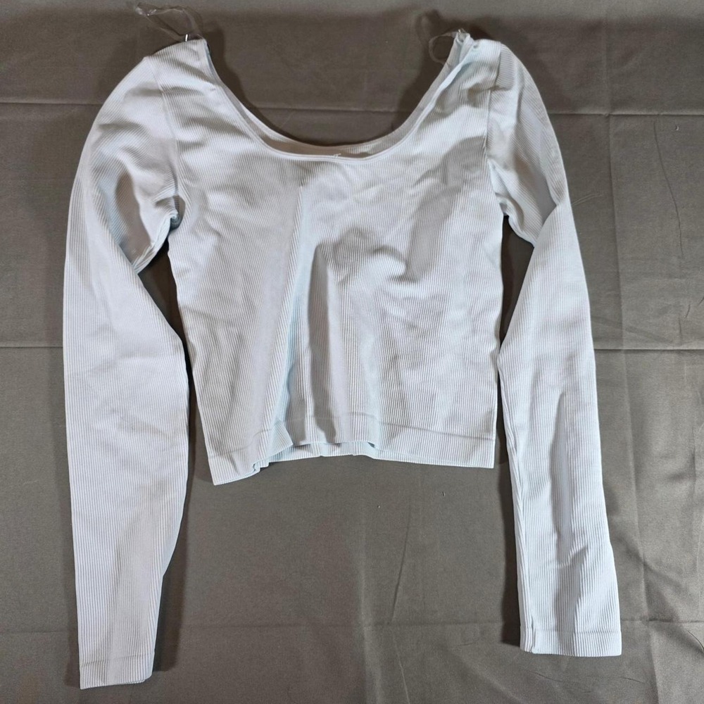Wild Fable Women Ribbed Seamless Long Sleeve Crop Top Soft Blue XL 331007781